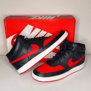 Nike Court Vision Mid Shoes Sneakers Black and Red DM8682-001 Mens Size 11.5.